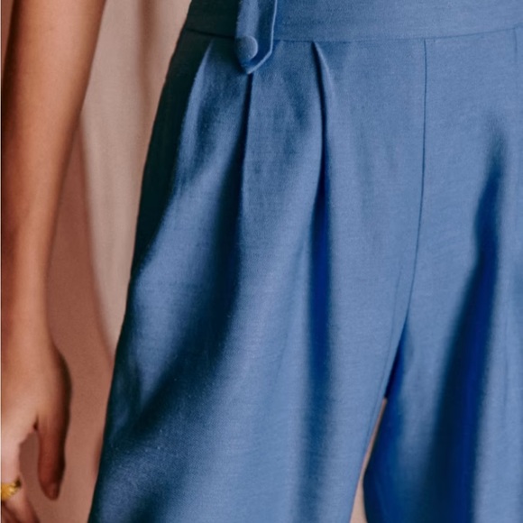 Sezane Pants - Sezane Linen-Blend High-Waist Wide-Leg Pants in Cornflower Blue